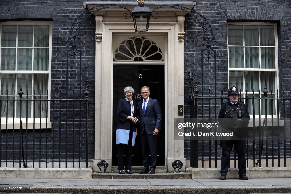 UK Prime Minister Meets With The European Council President Donald Tusk