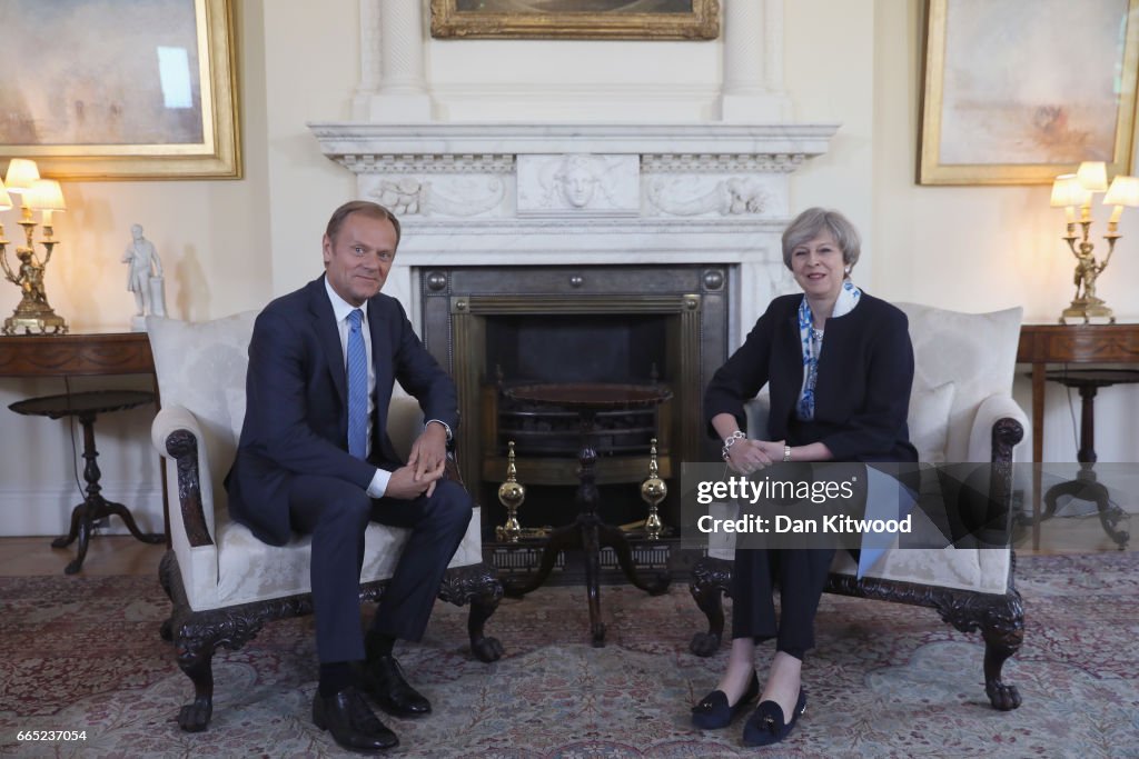 UK Prime Minister Meets With The European Council President Donald Tusk