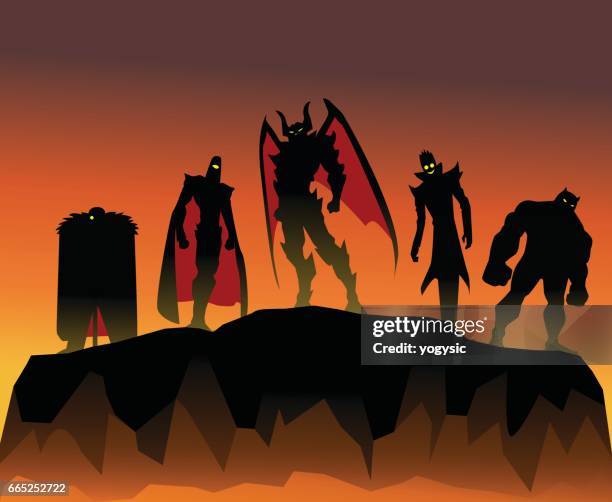 stockillustraties, clipart, cartoons en iconen met super schurk team silhouet - villain