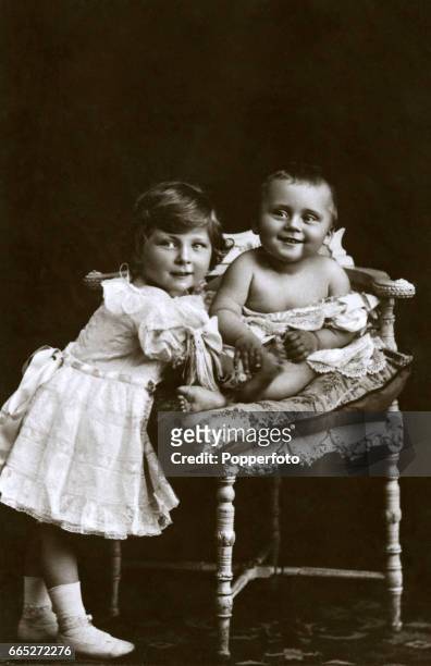 Princess May and Prince Rupert of Teck, the children of Prince Alexander of Teck, Alexander Cambridge, 1st Earl of Athlone, circa 1908.