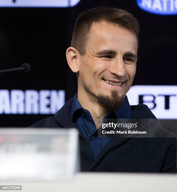 Petr Petrov is seen during a press conference at the Etihad Campus on April 6, 2017 in Manchester, England.