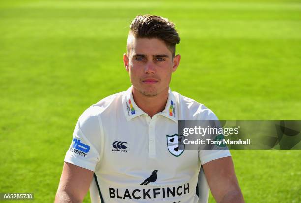 Alex Hepburn of Worcestershire County Cricket Club poses in the Specsavers County Championship kit during the Worcestershire County Cricket photocall...