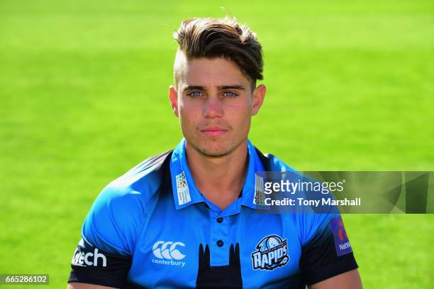 Alex Hepburn of Worcestershire County Cricket Club poses in the NatWest T20 Blast kit during the Worcestershire County Cricket photocall held at New...