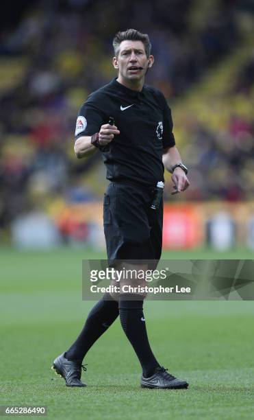 Referee Lee Probert during the Premier League match between Watford and Sunderland at Vicarage Road on April 1, 2017 in Watford, England.