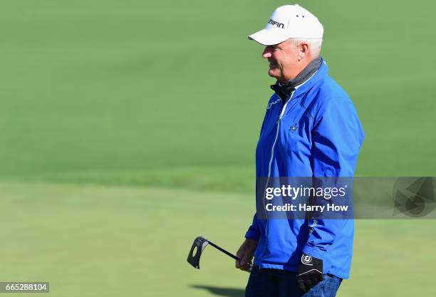 Sandy Lyle of Scotland walks off after putting on the second green during the first round of the 2017 Masters Tournament at Augusta National Golf...