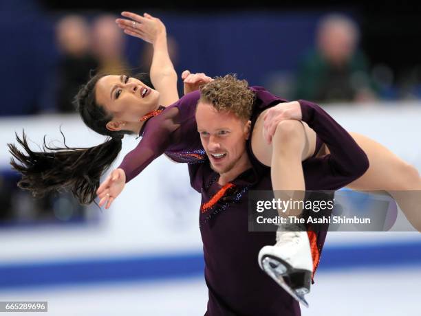 Madison Chock and Evan Bates of the United States compete in the Ice Dance Free Dance during day four of the World Figure Skating Championships at...