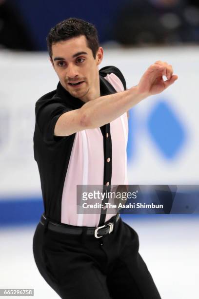 Javier Fernandez of Spain competes in the Men's Singles Free Skating during day four of the World Figure Skating Championships at Hartwall Arena on...