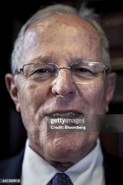 Pedro Pablo Kuczynski, Peru's president, stands for a photograph following an interview at the Presidential Palace in Lima, Peru, on Wednesday, April...