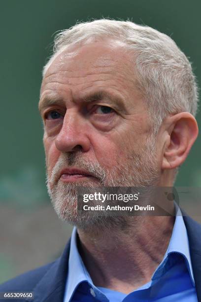 Leader of the Labour Party Jeremy Corbyn MP speaks to media during a visit to a children's holiday club in Leyand where he made an education policy...