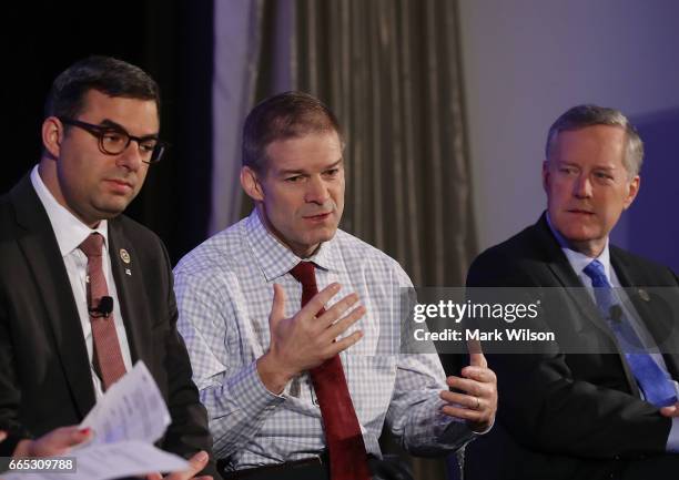 Members of the House Freedom Caucus, Rep. Justin Amash , Rep. Jim Jordan and Chairman Mark Meadows participate in a Politico Playbook Breakfast...