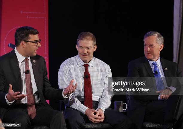 Members of the House Freedom Caucus, Rep. Justin Amash , Rep. Jim Jordan and Chairman Mark Meadows participate in a Politico Playbook Breakfast...