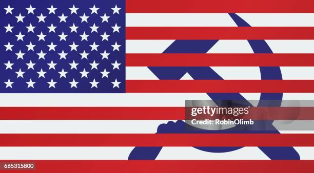 american flag with hammer and sickle - hammer-and-sickle stock illustrations