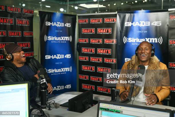 Tyrese Gibson talks with Sway Calloway on "Sway in the Morning" at SiriusXM Studios on April 6, 2017 in New York City.