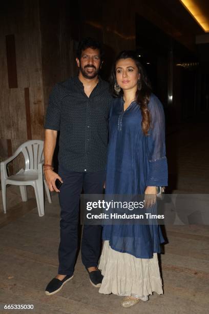 Bollywood filmmaker Kabir Khan and Mini Mathur during a party hosted by producer Ramesh Taurani at his Khar residence on April 4, 2017 in Mumbai,...