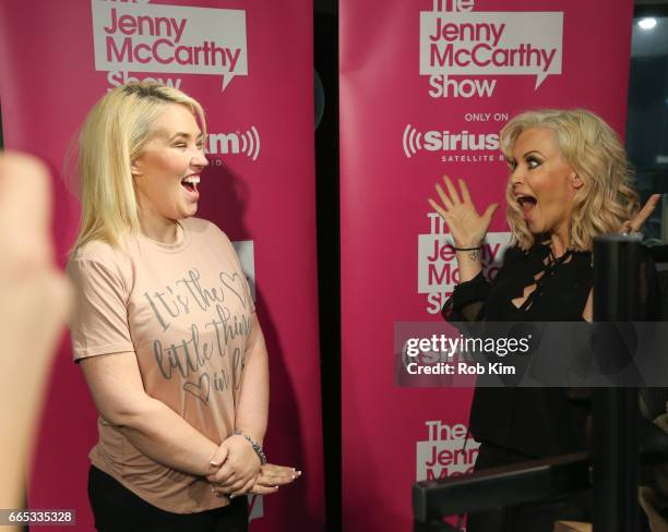 Mama June and Jenny McCarthy meet on "The Jenny McCarthy Show" at SiriusXM Studios on April 6, 2017 in New York City.