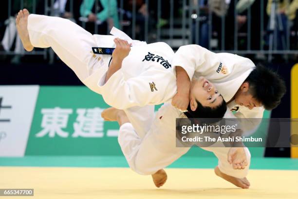 Hifumi Abe throws Kengo Takaichi to win by ippon in the Men's -66kg final during day one of the All Japan Invitational Judo Championships By Weight...
