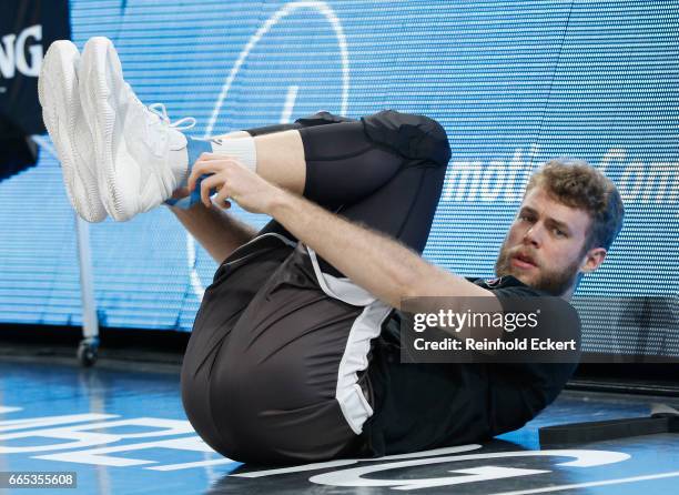 Nicolo Melli, #4 of Brose Bamberg warming up before the 2016/2017 Turkish Airlines EuroLeague Regular Season Round 30 game between Brose Bamberg v...