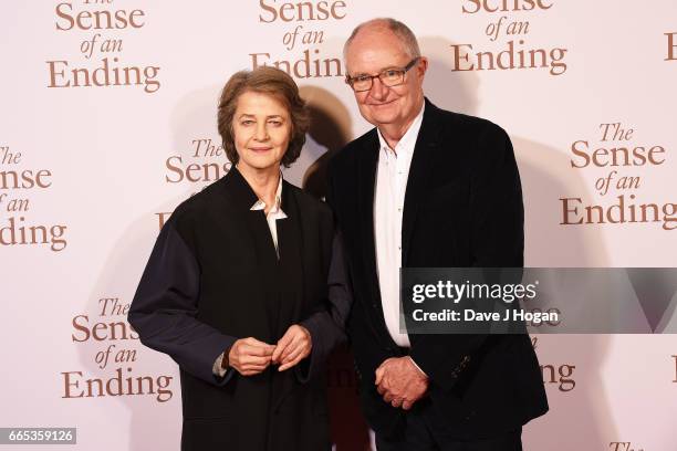 Actress Charlotte Rampling and Actor Jim Broadbent attend "The Sense of an Ending" UK gala screening on April 6, 2017 in London, United Kingdom.