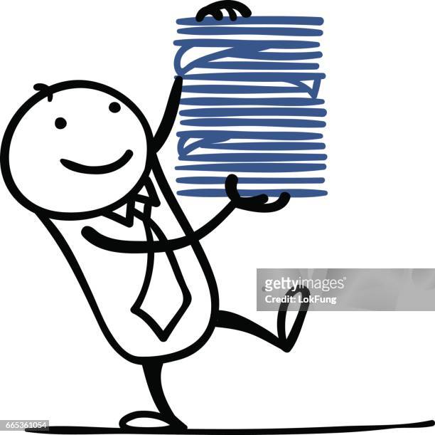 cartoon man with lots of documents - lokfung stock illustrations