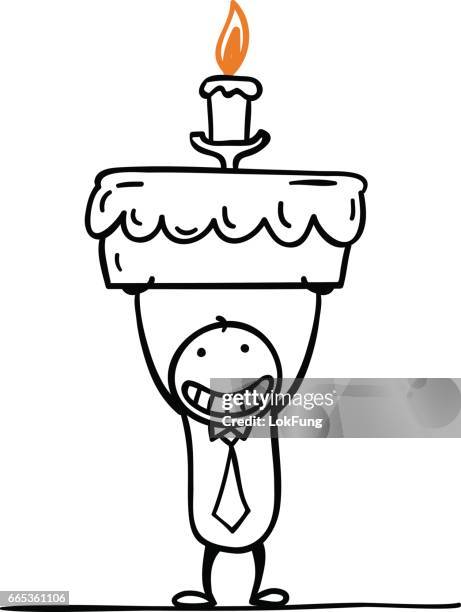 cartoon man with a birthday cake - lokfung stock illustrations