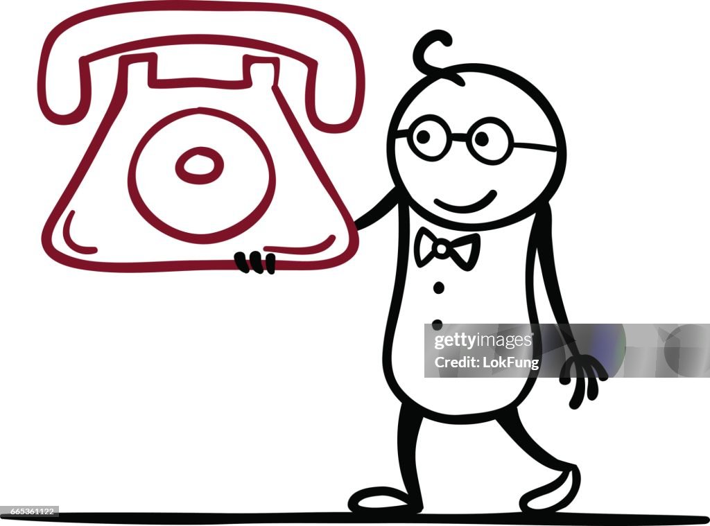 Cartoon man with a classic telephone