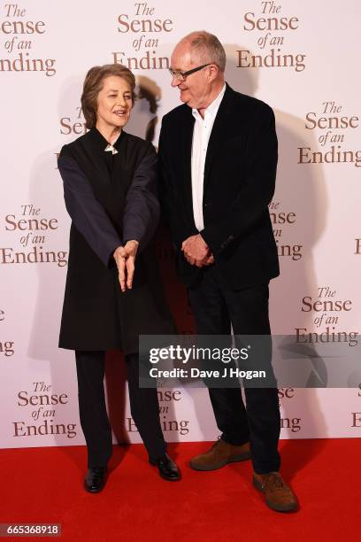 Actress Charlotte Rampling and Actor Jim Broadbent attend "The Sense of an Ending" UK gala screening on April 6, 2017 in London, United Kingdom.