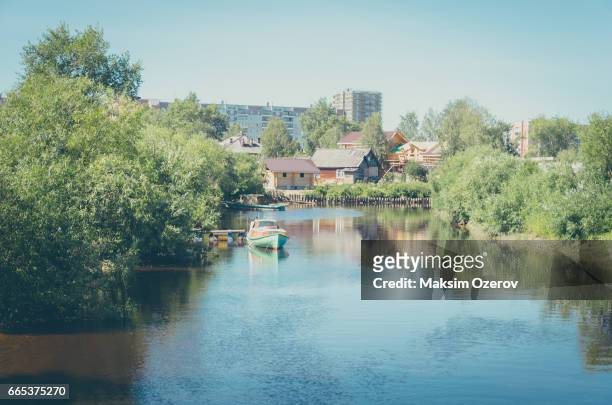 old russian village on a river - arkhangelsk stock pictures, royalty-free photos & images