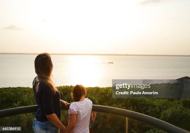 people enjoying the view in amazon,brazil - amazon jungle girl stockfoto's en -beelden