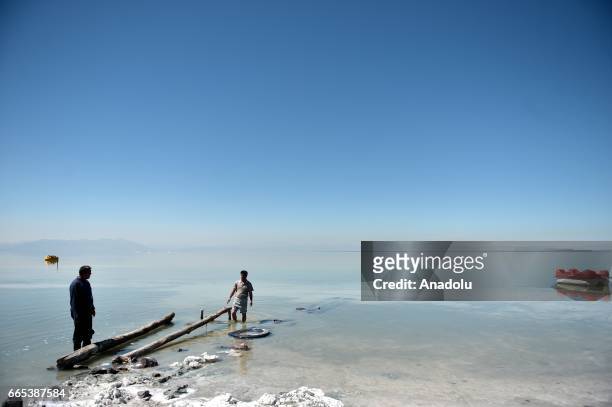 View of Urmia Lake in Urmia, Iran on April 6, 2017. Urmia Lake, was the largest lake in the Middle East and the sixth-largest saltwater lake on Earth...