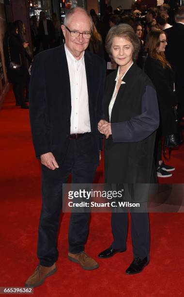 Jim Broadbent and Charlotte Rampling attend the Gala screening of "The Sense of an Ending" at Picturehouse Central on April 6, 2017 in London,...