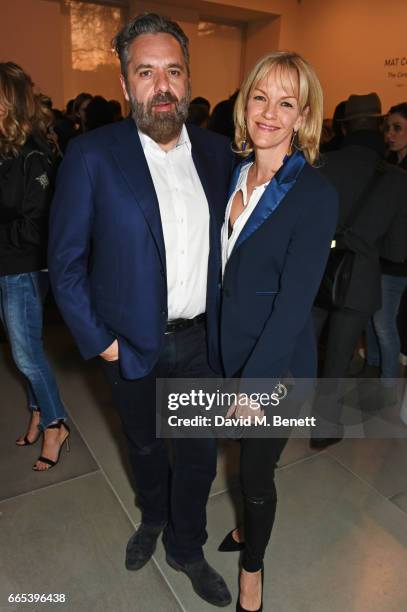 Keith Tyson and Elisabeth Murdoch attend the Private View of 'Centrifugal Soul' by Mat Collishaw at Blain Southern on April 6, 2017 in London,...