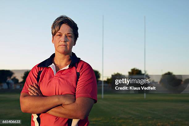 portrait of female rugby player - amateur sport stock pictures, royalty-free photos & images