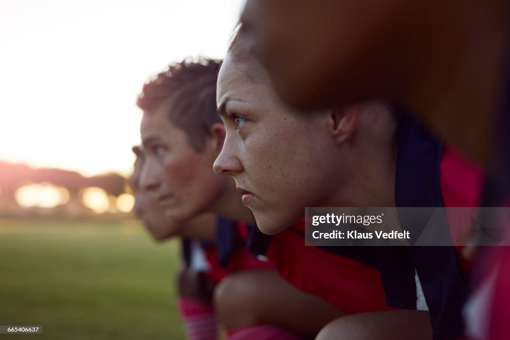 Row of female rugby players