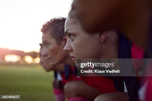 Row of female rugby players Row of female rugby players