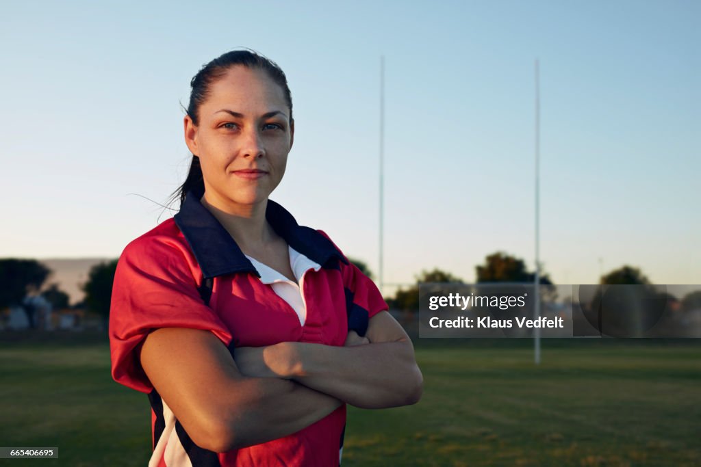 Portrait of female rugby player