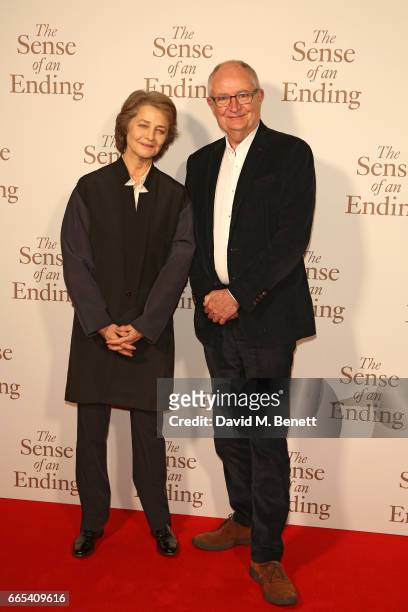 Charlotte Rampling and Jim Broadbent attend the Gala screening of "The Sense of an Ending" at Picturehouse Central on April 6, 2017 in London,...