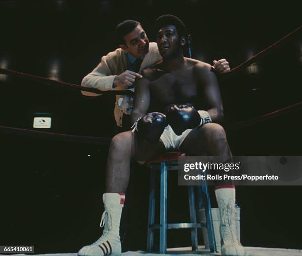 American boxer and WBA champion Jimmy Ellis pictured together with his trainer Angelo Dundee at Madison Square Garden in New York in January 1970,...
