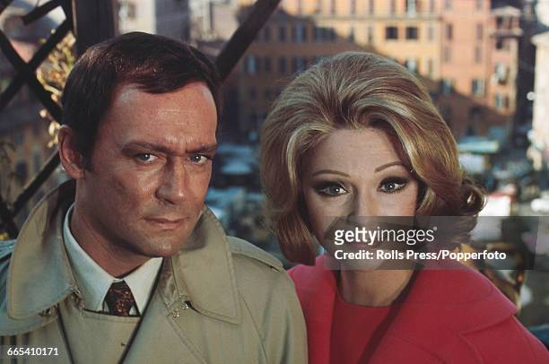French actor Maurice Ronet pictured together with Yugoslavian born Italian actress Sylva Koscina during production of the film 'La Modification' in...