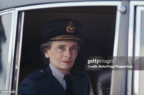 Princess Alice, Duchess of Gloucester , Air Chief Marshal of the Women's Royal Air Force , pictured dressed in RAF uniform as she arrives in a car to...