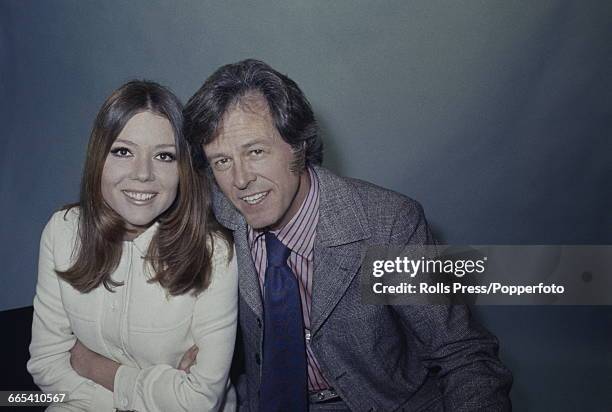 English actress Diana Rigg pictured together with American actor Robert Culp , with whom she appears in the television play 'Married Alive', in...