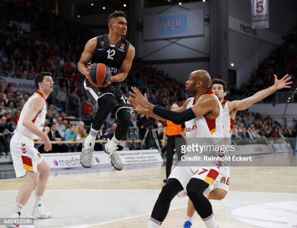 Maodo Lo, #12 of Brose Bamberg in action during the 2016/2017 Turkish Airlines EuroLeague Regular Season Round 30 game between Brose Bamberg v...