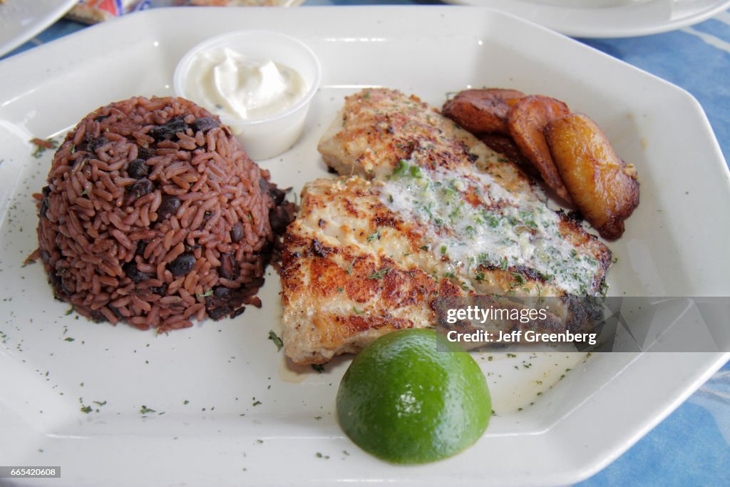 A close-up of a plate of food from Miami Outboard Club Marina restaurant.