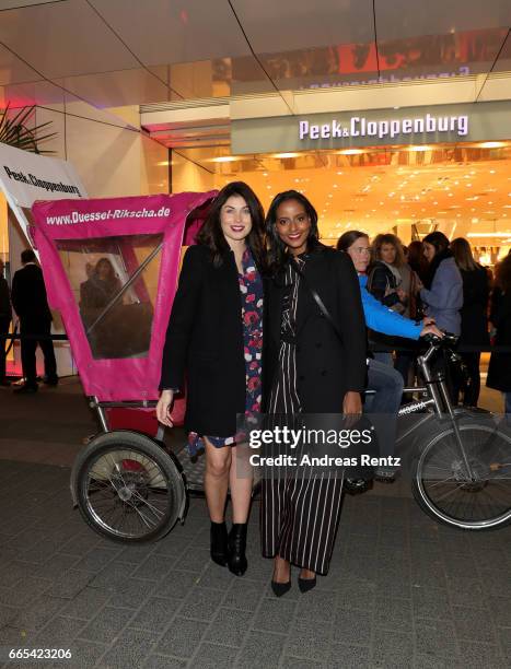 Ira Meindl and Sara Nuru attend the store re-opening of Peek & Cloppenburg Weltstadthaus Duesseldorf on April 6, 2017 in Duesseldorf, Germany.