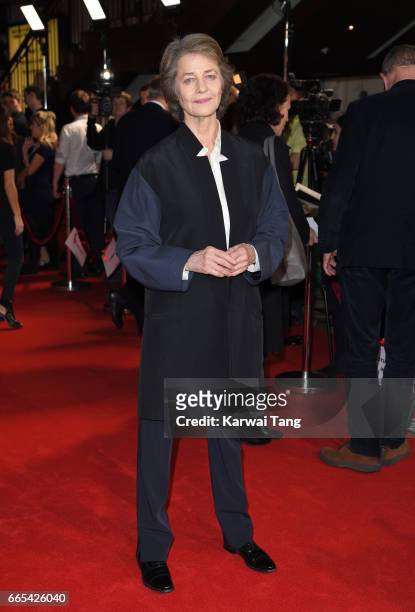Charlotte Rampling attends the Gala screening of "The Sense of an Ending" at Picturehouse Central on April 6, 2017 in London, England.