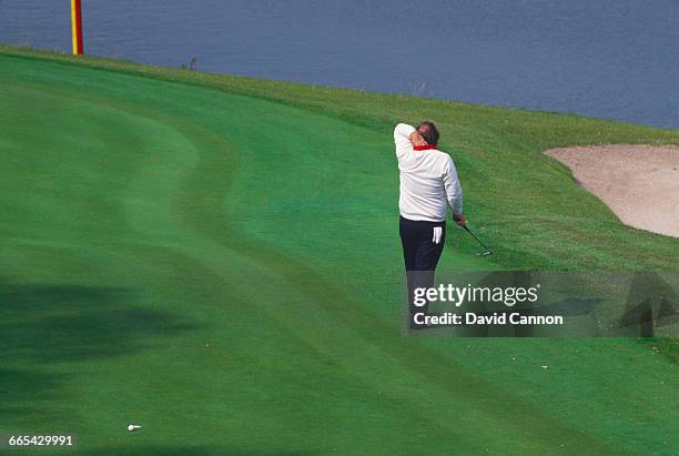 American professional golfer Craig Stadler misses a key 18-inch putt at the 18th, during the 1985 Ryder Cup at the Brabazon Course of The Belfry in...