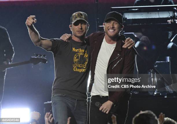 Cole Swindell and Dierks Bentley perform during THE 52ND ACADEMY OF COUNTRY MUSIC AWARDS, scheduled to air LIVE from T-Mobile Arena in Las Vegas...