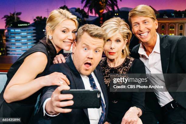 Claire Danes, Christine Baranski, and Jack McBrayer chat with James Corden during "The Late Late Show with James Corden," Tuesday, April 4, 2017 On...