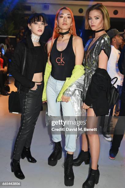 Elizabeth Jane Bishop, Rina Sawayama and Alesya Kafelnikova attend as Dazed + ck one celebrate the launch of the Dazed 100 at 180 The Strand on April...
