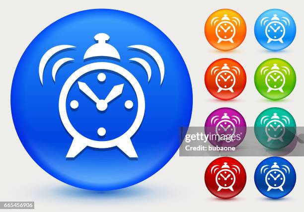 alarm clock icon on shiny color circle buttons - orange alarm clock stock illustrations