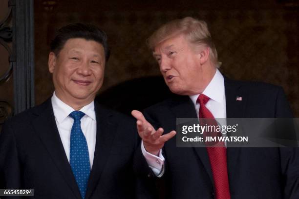 President Donald Trump welcomes Chinese President Xi Jinping to the Mar-a-Lago estate in West Palm Beach, Florida, on April 6, 2017.